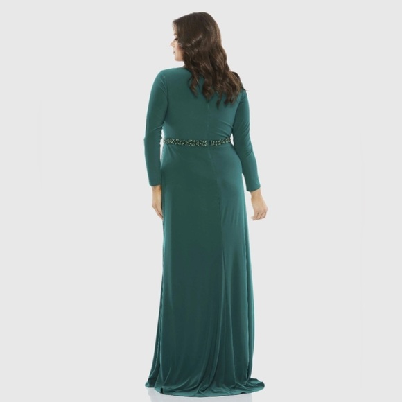 MAC DUGGAL 67899 NWT Beaded Belt Jersey Faux Wrap Long Sleeve Gown - Picture 3 of 7